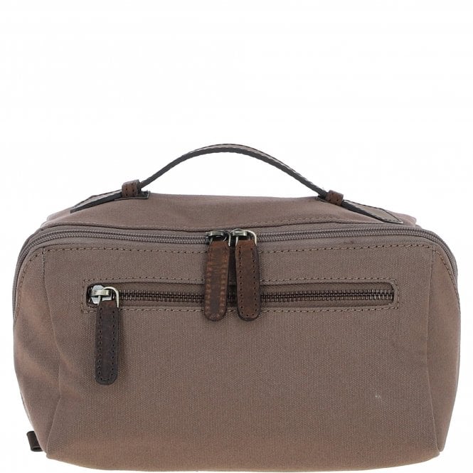 Fenland Canvas & Leather Wash Bag Mud/grey: FEN-759