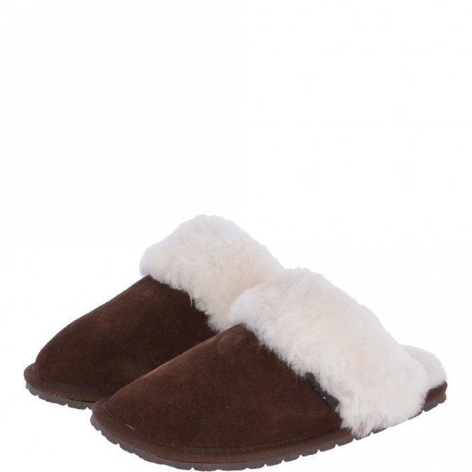 Fenland Classic Ladies Suede Sheepskin Slippers Brown