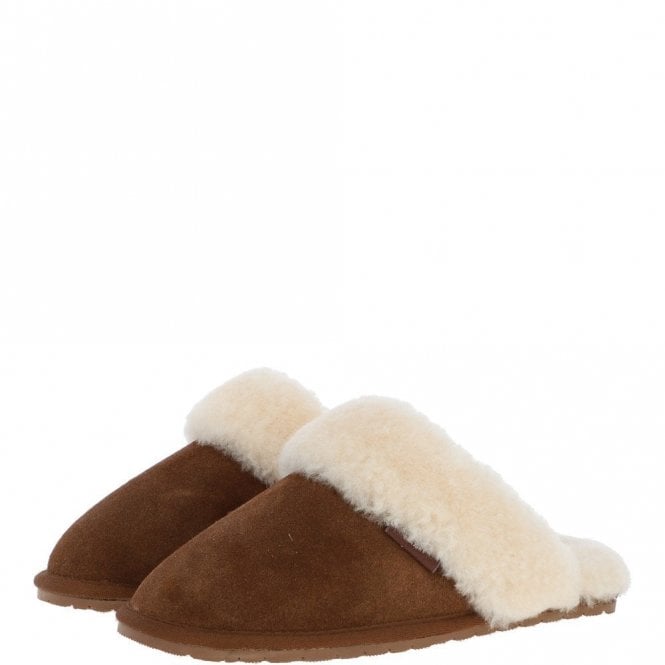 Fenland Classic Ladies Suede Sheepskin Slippers Chestnut