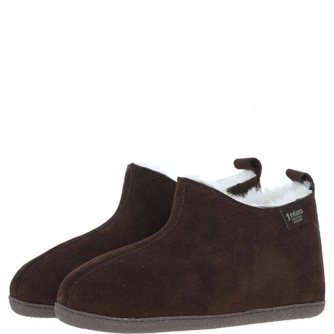 Fenland Classic Suede Sheepskin Bootie Slippers Brown: DARWIN