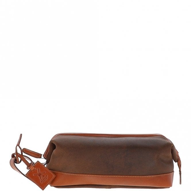 Fenland Cow Oily Leather Wash Bag Brown/Tan Buff: FEN-787
