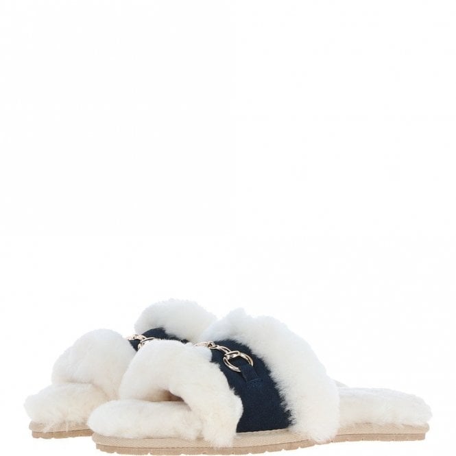 Fenland Ladies Sheepskin Sliders Navy: Sophie