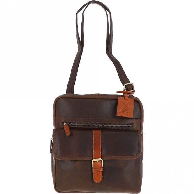 Fenland Medium Cow Oily Leather Messenger Bag Brown/Tan Buff: FEN-783
