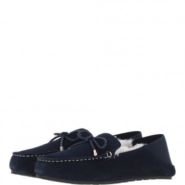 Women's Classic  Suede Sheepskin Moccasins Navy: Megan