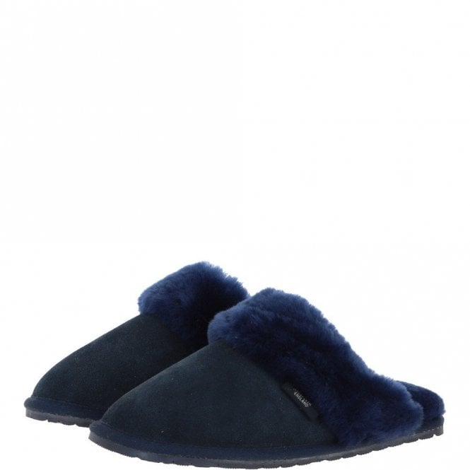 Fenland Women's Classic Suede Sheepskin Slippers Navy : Fen-Ladies