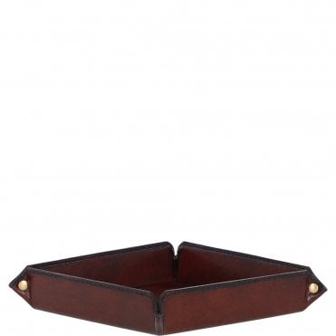 Handcrafted Ashwood Premium Leather Valet Tray for Coins and Keys Chestnut: LF-102