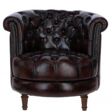Luxury Ashwood Leather Chesterfield Single Chair Chestnut: LF-183