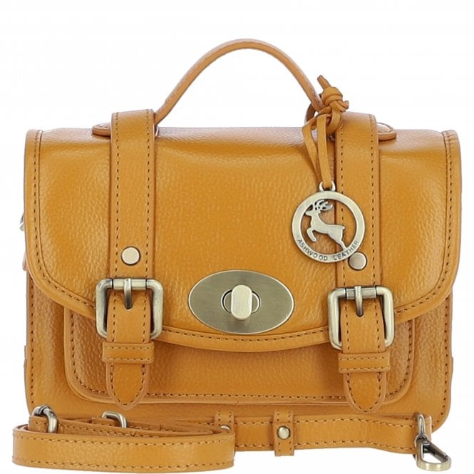 Ashwood Stylish Leather Medium Satchel Bag Mustard: Y-62