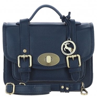 Stylish Ashwood Leather Medium Satchel Bag Navy: Y-62