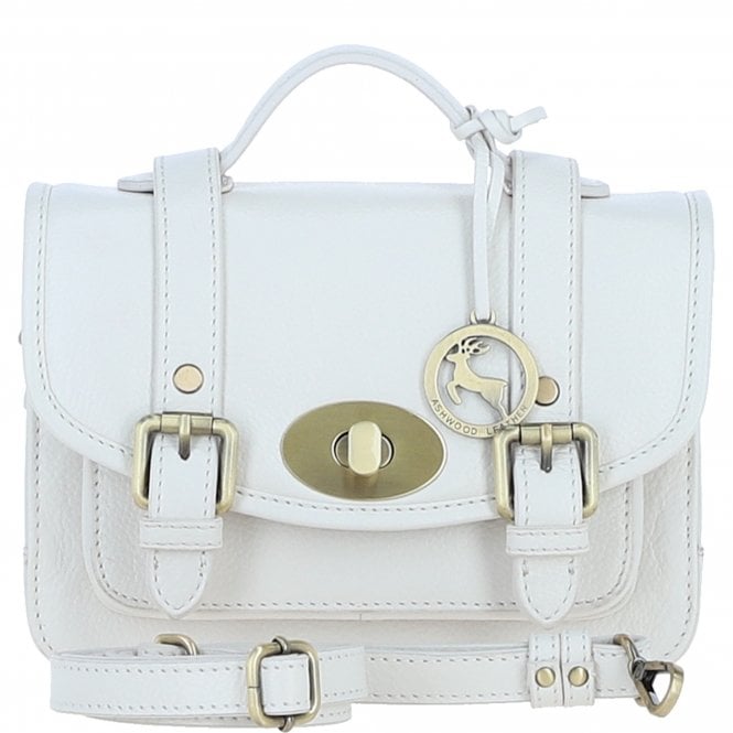 Ashwood Stylish Leather Medium Satchel Bag White: Y-62