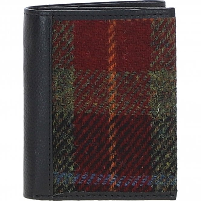 Ashwood Versatile Leather & Harris Tweed® Cloth RFID Secure Wallet Black/Green/Red: TW-17-07-BR