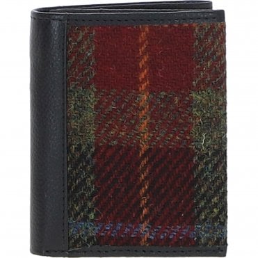 Versatile Ashwood Leather & Harris Tweed® Cloth RFID Secure Wallet Black/Green/Red: TW-17-07-BR