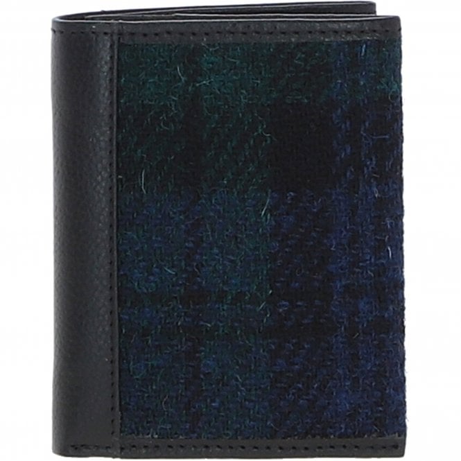 Ashwood Versatile Leather & Harris Tweed® Cloth RFID Secure Wallet Black/Watch: TW-17-03-BW