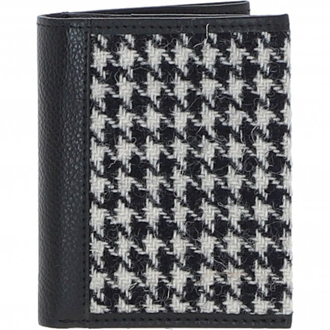 Ashwood Versatile Leather & Harris Tweed® Cloth RFID Secure Wallet Black/White: TW-17-012-BW
