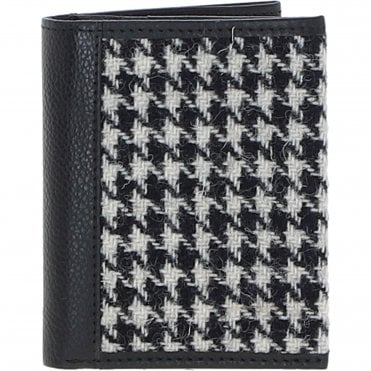 Versatile Ashwood Leather & Harris Tweed® Cloth RFID Secure Wallet Black/White: TW-17-012-BW