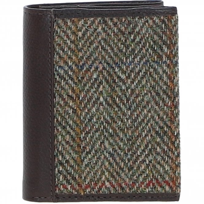 Ashwood Versatile Leather & Harris Tweed® Cloth RFID Secure Wallet Brown/Green: TW-17-09-BG