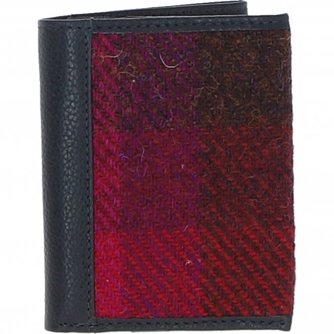 Ashwood Versatile Leather & Harris Tweed® Cloth RFID Secure Wallet Navy/Pink: TW-17-06-NP