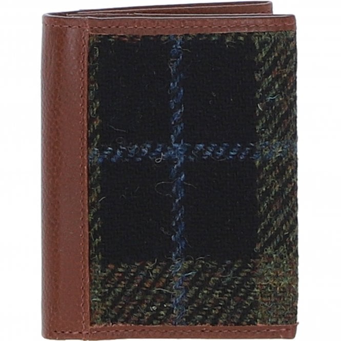 Ashwood Versatile Leather & Harris Tweed® Cloth RFID Secure Wallet Tan/Green/Red: TW-17-08-TR