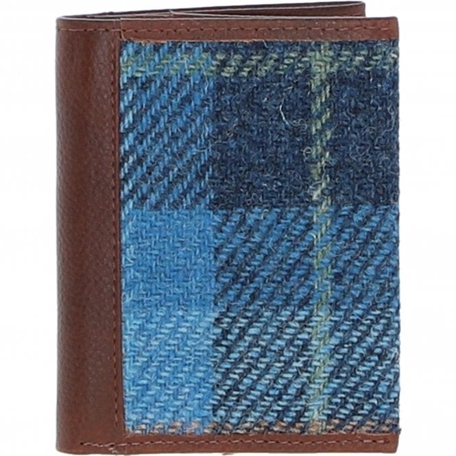 Ashwood Versatile Leather & Harris Tweed® Cloth RFID Secure Wallet Tan/LT Blue: TW-17-05-TB
