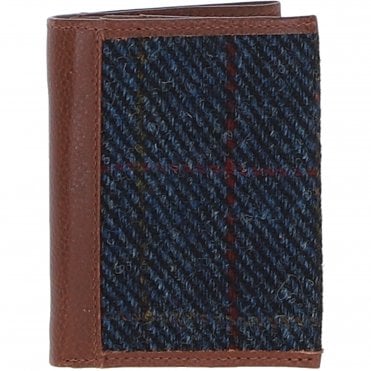 Versatile Ashwood Leather & Harris Tweed® Cloth RFID Secure Wallet Tan/Navy: TW-17-011-TN