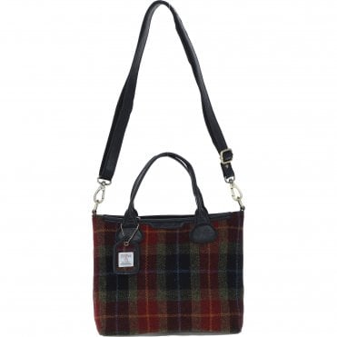 Versatile Ashwood Leather & Harris Tweed® Cloth Shoulder Bag Black/Green/Red: TW-22-07-BR