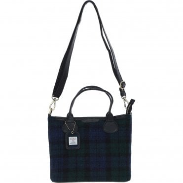 Versatile Ashwood Leather & Harris Tweed® Cloth Shoulder Bag Black/Watch: TW-22-03-BW