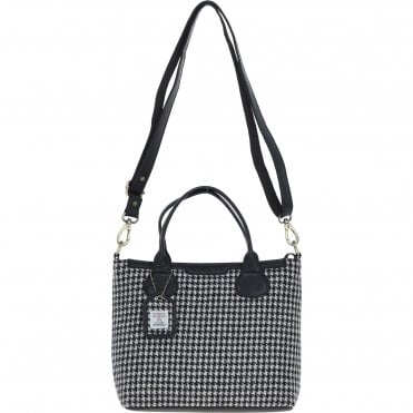 Versatile Ashwood Leather & Harris Tweed® Cloth Shoulder Bag Black/White: TW-22-012-BW
