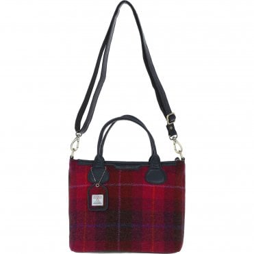 Versatile Ashwood Leather & Harris Tweed® Cloth Shoulder Bag Navy/Pink: TW-22-06-NP