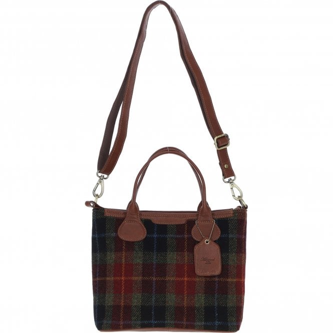 Ashwood Versatile Leather & Harris Tweed® Cloth Shoulder Bag Tan/Green/Red: TW-22-08-TR