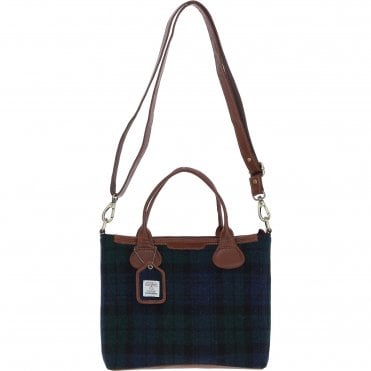 Versatile Ashwood Leather & Harris Tweed® Cloth Shoulder Bag Tan/Watch: TW-22-04-TW