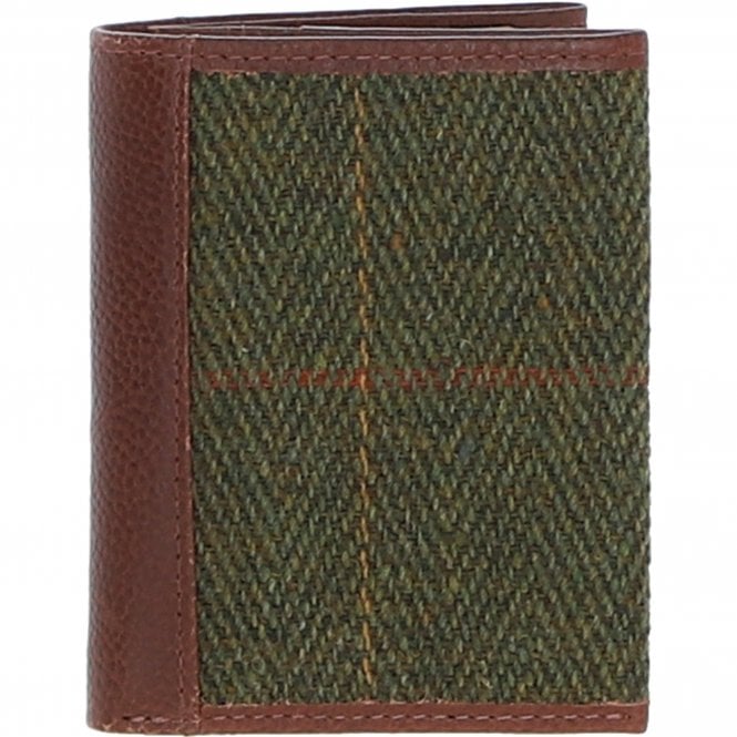 Ashwood Versatile Leather & Tweed RFID Secure Wallet Tan/Green Check: TW-17-010-TGNH